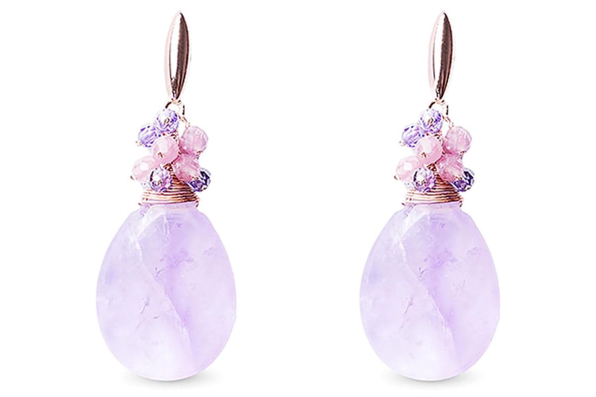Luxenter Ghaki Earrings | Sterling Silver Dangling Natural Amethyst Stone Earrings