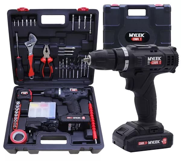 MYLEK 18 V Cordless Drill & Accessory Set with Storage Case - Black