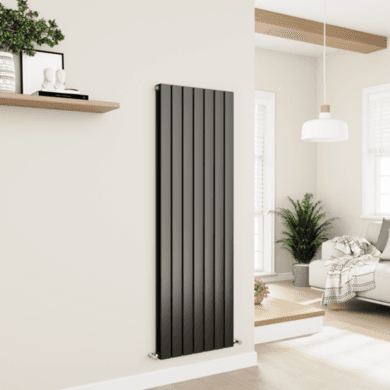 Eco Eleganza Midnight Black Vertical Flat Designer Aluminium Radiator 1600x525mm Double Panel 4724 BTU