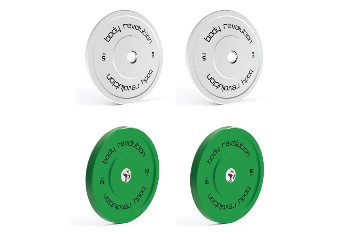 Body Revolution Olympic Bumper Plates Colour 30kg Set 2x5kg 2x10kg