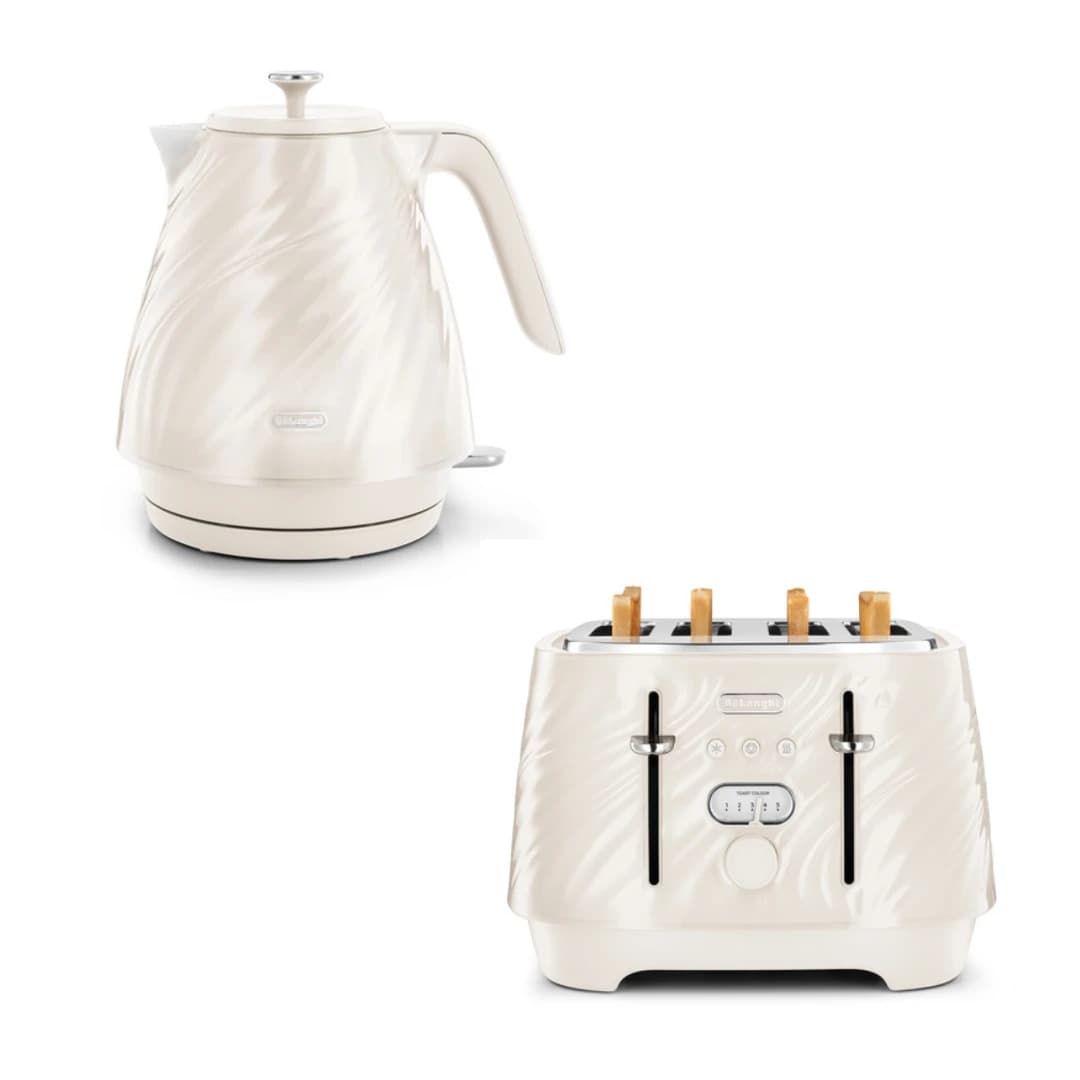 De'Longhi KBDS3001S4003CR Ballerina Kettle and Toaster Set – Cream Set