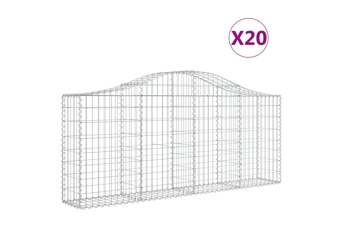 vidaXL 3145424 Arched Gabion Baskets 20 Pcs 200x30x80/100cm Galvanised Iron