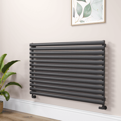 Sorrento Linea Midnight Black Oval Designer Radiator 767x1200mm Single Panel 3724 BTU - Horizontal Bars