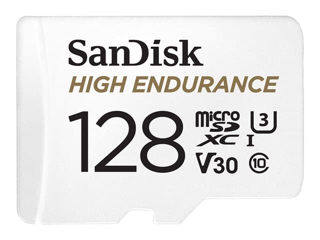 SANDISK - High Endurance - Flash memory card (microSDXC to SD adapter included) - 128 GB - Video Class V30 / UHS-I U3 / Class10 - microSDXC UHS-I