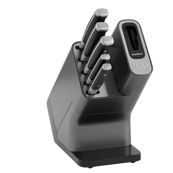 Ninja Foodi StaySharp Knife Block with Integrated Sharpener Set of 5 Piece - Silver & Black | K32005UK