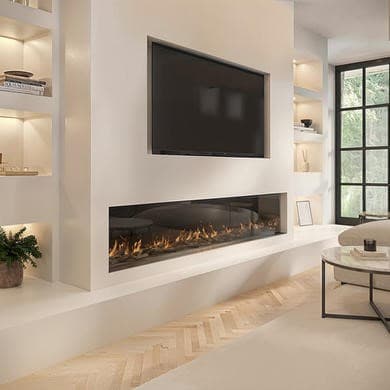 Black 3-Sided Inset Electric Media Wall Smart Fire Place - 70 Inch - AmberGlo