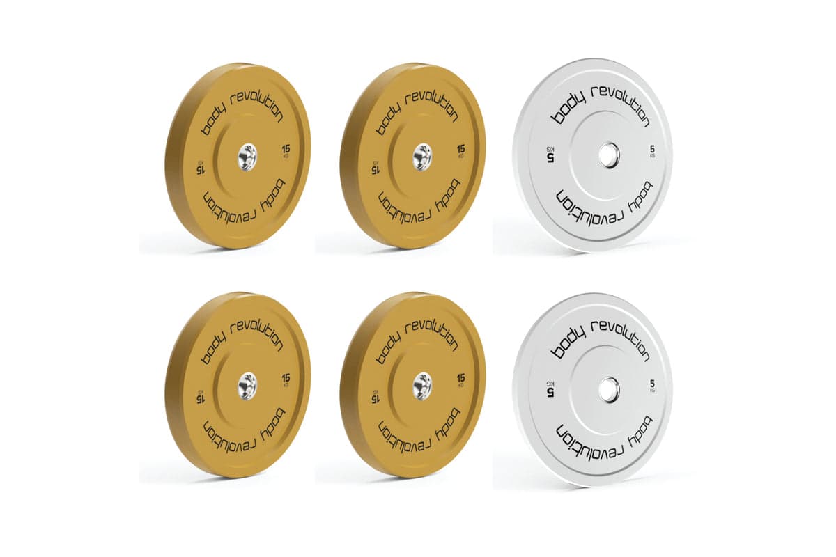 Body Revolution Olympic Bumper Plates Colour 60kg Set 2x5kg 2x10kg 2x15kg