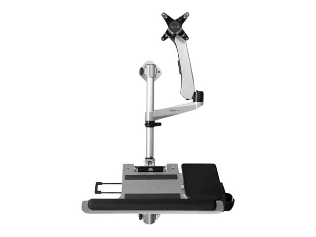 Startech Wall Mount Workstation, Articulating Standing Desk w/ Ergonomic Height Adjustable Monitor Arm & Padded Keyboard Tray, 34" VESA Display, Folda