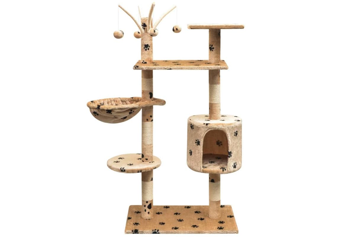 Cat Tree With Sisal Scratching Posts 125 Cm Paw Prints Beige
