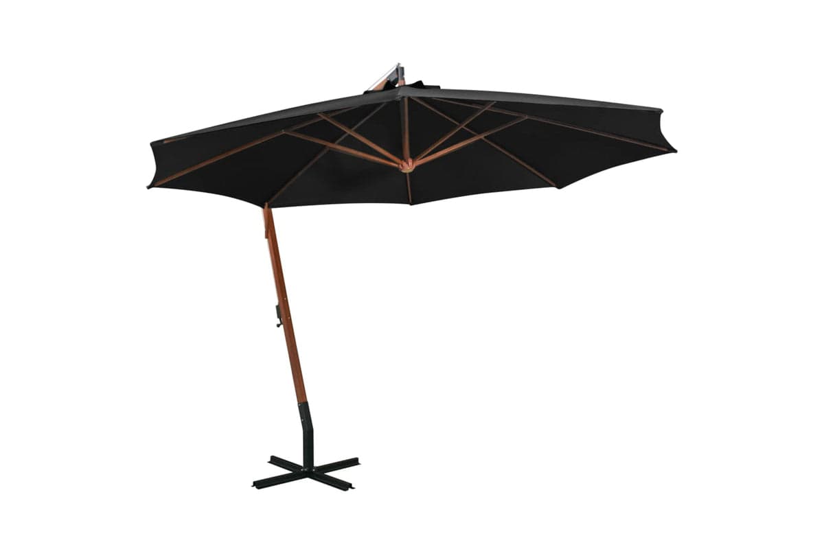 Vidaxl 313772 Hanging Parasol With Pole Black 3.5x2.9 M Solid Fir Wood