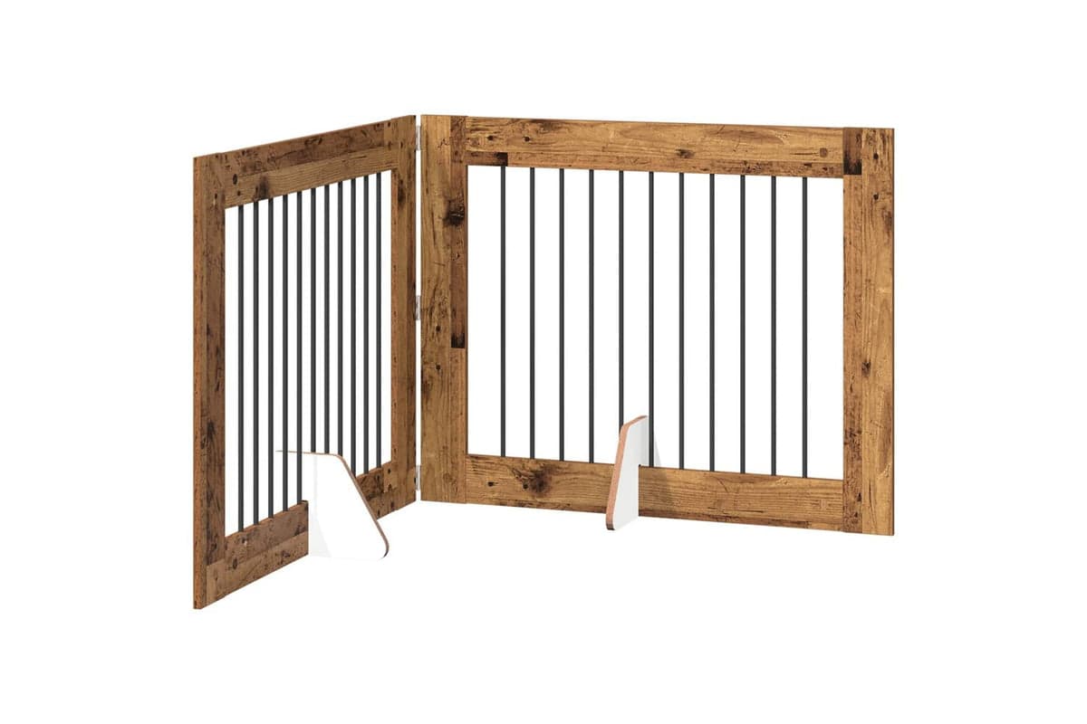Vidaxl Foldable Dog Gate With Stands 2 Pcs Old Wood 2005 Cm