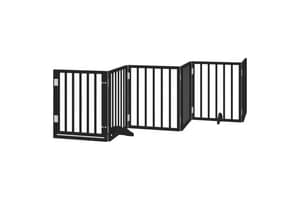 Vidaxl Dog Gate With Door Foldable 6 Panels Black 300 Cm Poplar Wood