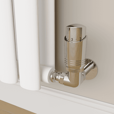 Refurbished Elego Chrome Modern TRV Corner Thermostatic Radiator Valves With Lockshield