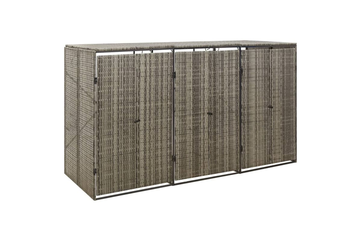vidaXL 319866 Triple Wheelie Bin Shed Grey 207x80x117cm Poly Rattan