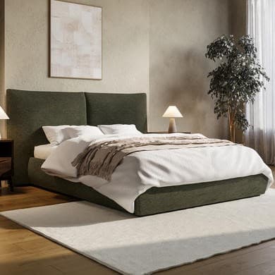 Green - Upholstered End-Lift Ottoman Storage Bed with Pillow Headboard - Dune