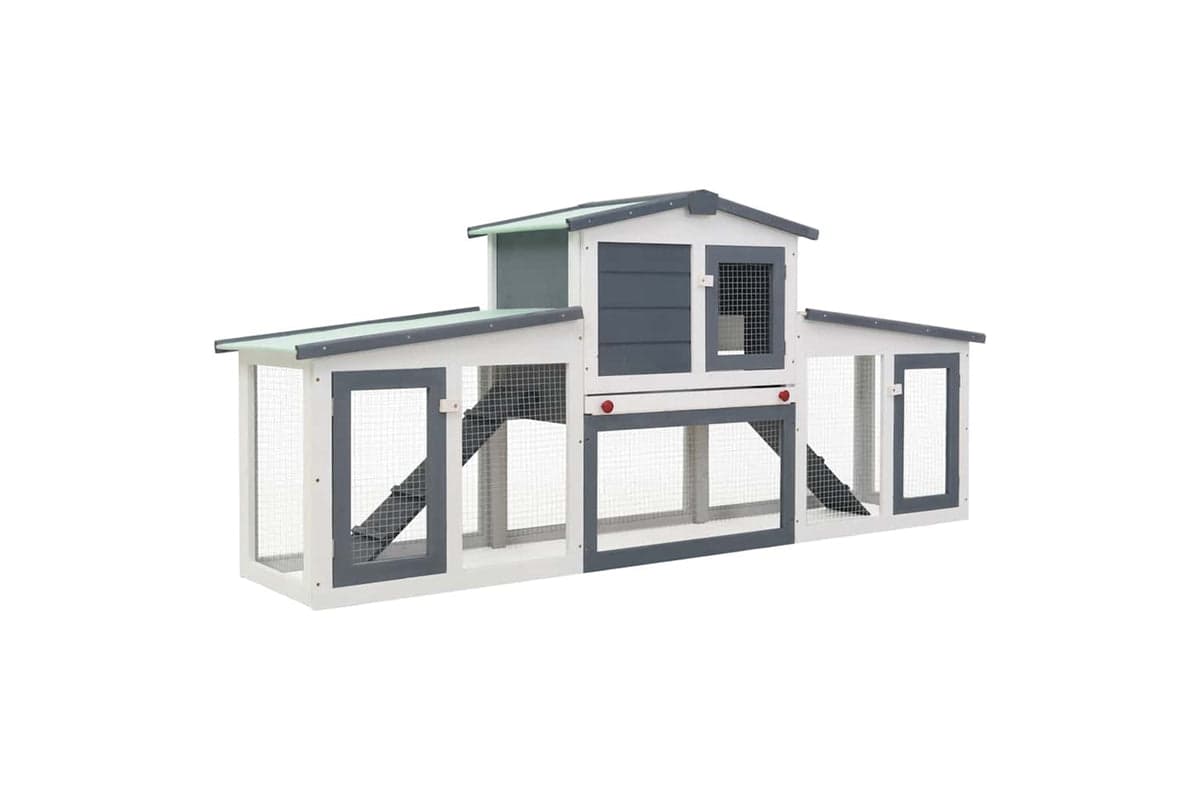 vidaXL 170843 Outdoor Large Rabbit Hutch Grey And White 204x45x85cm Wood