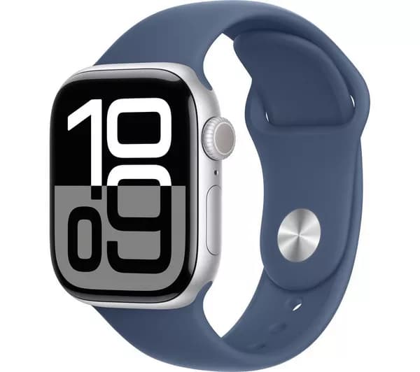 APPLE Watch Series 10 - 42 mm Silver Aluminium Case with Denim Sport Band, S/M