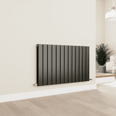 Eco Eleganza Midnight Black Horizontal Flat Designer Aluminium Radiator 600x975mm Double Panel 3973 BTU