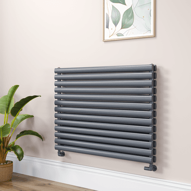 Sorrento Linea Dark Grey Anthracite Oval Designer Radiator 767x1000mm Double Panel 4799 BTU - Horizontal Bars