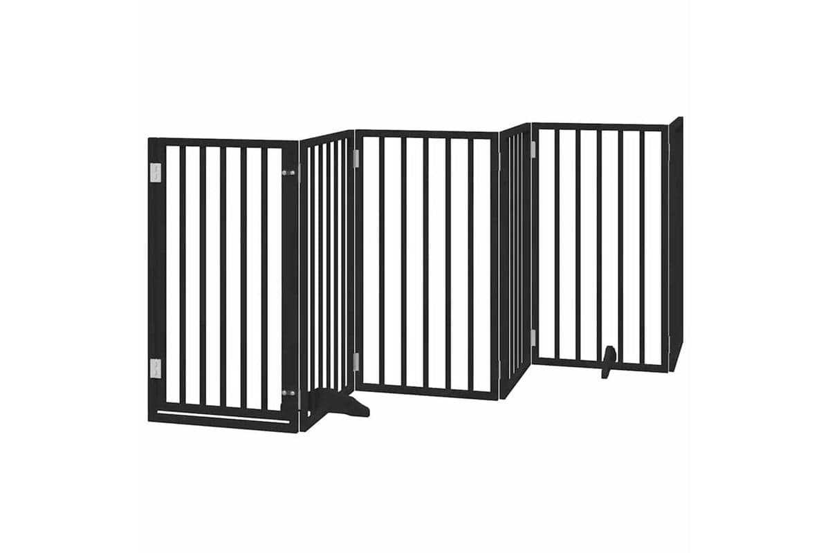 Vidaxl Dog Gate With Door Foldable 6 Panels Black 300 Cm Poplar Wood