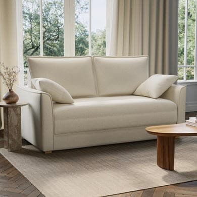 2 Seater Large Pull-Out Sofa Bed with Storage in Beige Fabric - Hunter
