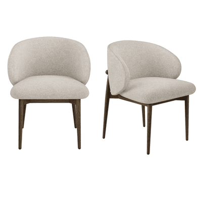 Set of 2 Walnut and Beige Upholstered Curved Dining Chairs with Solid Wood Exposed Back - Kori