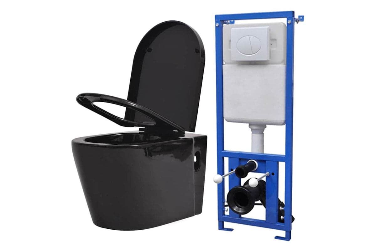 Vidaxl Wall Hung Toilet With Concealed Cistern Ceramic Black