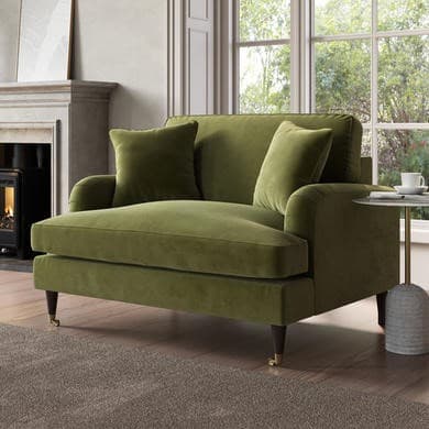 Olive Green Velvet Love Seat - Payton