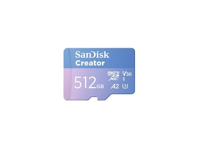 SANDISK - Creator - Flash memory card (microSDXC to SD adapter included) - 512 GB - A2 / Video Class V30 / UHS-I U3 - microSDXC UHS-I