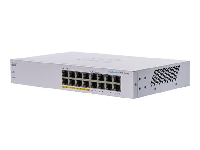 CISCO - Business 110 Series 110-16PP - Switch - unmanaged - 8 x 10/100/1000 (PoE) + 8 x 10/100/1000 - rack-mountable, desktop, wall-mountable - PoE (64 W)