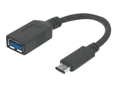 MANHATTAN - USB-C to USB-A Cable, 15cm, Male to Female, Black, 5 Gbps (USB 3.2 Gen1 aka USB 3.0), 3A (fast charging), IF-Certified, SuperSpeed USB, Lifetime Warranty, Polybag - USB-C cable - USB-C to USB Type A - 15 cm