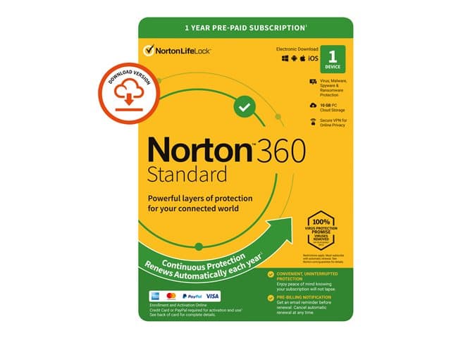 NortonLifeLock - Norton 360 Standard - For   - subscription licence (1 year) - 1 device - Win, Mac, Android, iOS