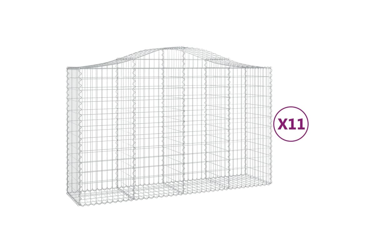 vidaXL 3145670 Arched Gabion Baskets 11 Pcs 200x50x120/140cm Galvanised Iron