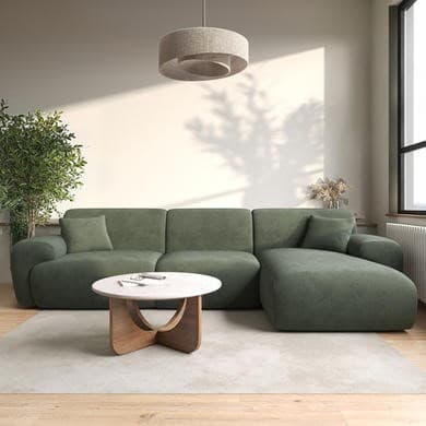 4 Seater L-Shape Chaise Corner Sofa in Green Chenille - Mahalia