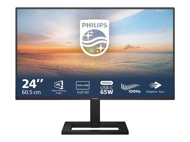 PHILIPS - 24E1N1300AE - LED monitor - 24" (23.8" viewable) - 1920 x 1080 Full HD (1080p) @ 100 Hz - IPS - 1300:1 - 1 ms - HDMI, USB-C - speakers - textured black