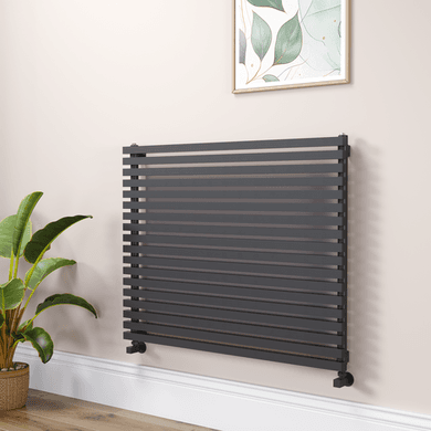 Ravello Linea Midnight Black Square Designer Radiator 810x1000mm Single Panel 3860 BTU - Horizontal Bars