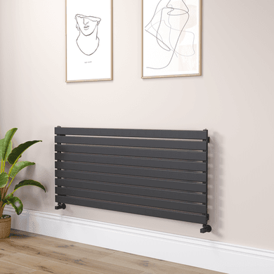 Riace Linea Midnight Black Flat Designer Radiator 630x1400mm Single Panel 3331 BTU - Horizontal Bars