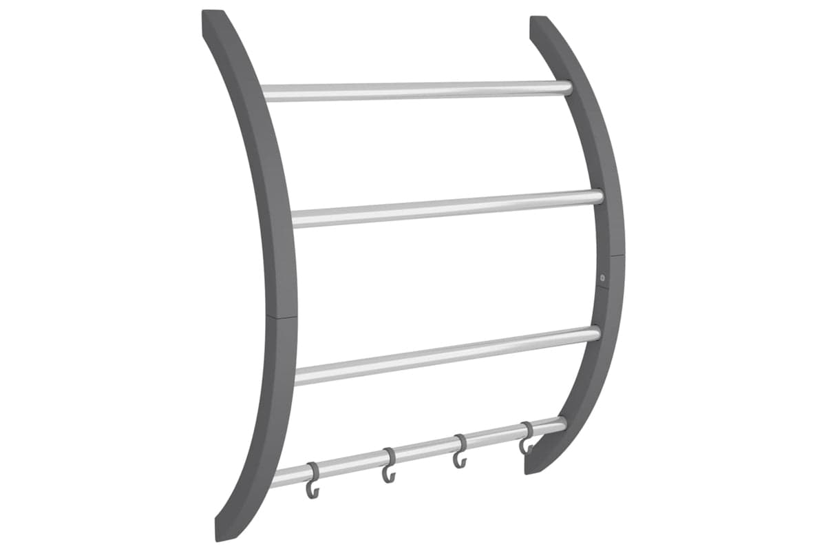 vidaXL 344381 Towel Rack With Hooks Silver 56x16x72cm Aluminium