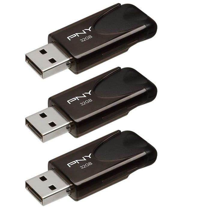 PNY FD32GATT4KKKX3EF, 32GB, USB 2.0, Flash Drive 3 Pack