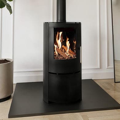 Round Cast Iron 5kW Log Burning Multi-Fuel Stove in Black - AmberGlo