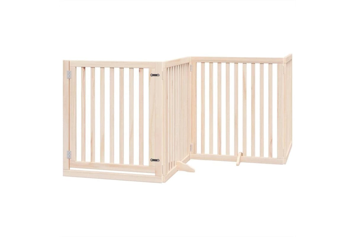 Vidaxl Dog Gate With Door Foldable 4 Panels 320 Cm Poplar Wood
