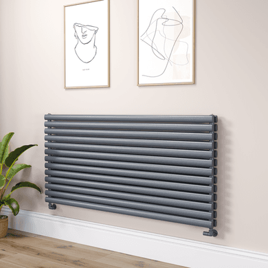 Sorrento Linea Dark Grey Anthracite Oval Designer Radiator 767x1600mm Double Panel 7379 BTU - Horizontal Bars
