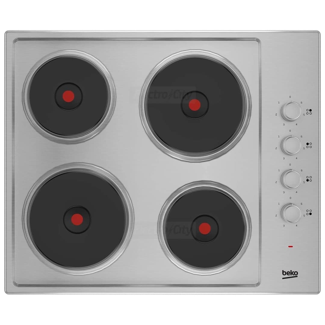 Beko 60cm Four Zone Solid Plate Electric Hob | Stainless Steel