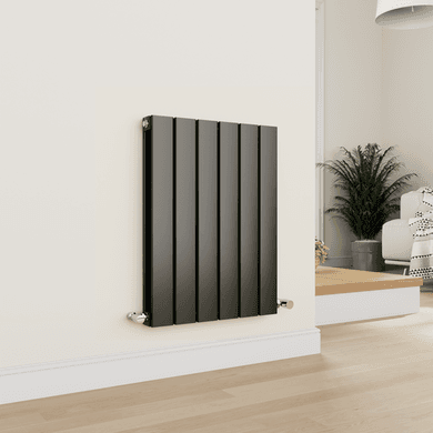 Eco Eleganza Midnight Black Horizontal Flat Designer Aluminium Radiator 600x450mm Double Panel 1834 BTU