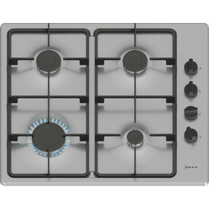 Neff T26BKP6N0, 60cm, 4 Burner Gas Hob, Stainless Steel