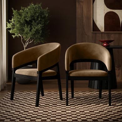 Brown and Black - Wooden Upholstered Curved Dining Chairs - Owen