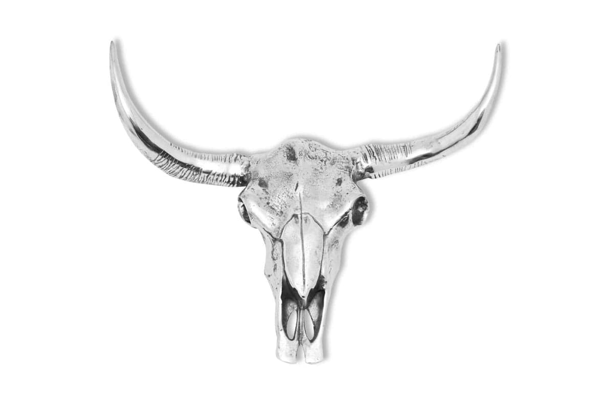 Aluminium Wall-mounted Bull Skull | Silver | 58 x 23x 54 cm