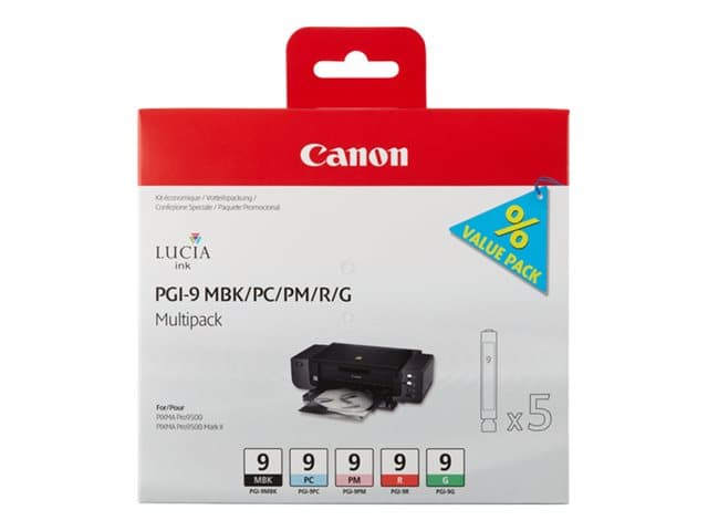 CANON - PGI-9 MBK/PC/PM/R/G Multi-Pack - 5-pack - red, green, matte black, photo cyan, photo magenta - original - ink tank