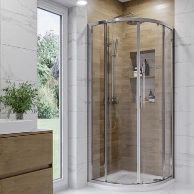 900mm Chrome 6mm Glass Quadrant Shower Enclosure with Shower Tray - Carina