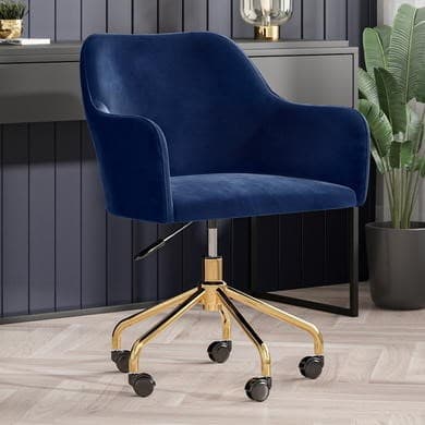 Navy Blue Velvet Office Chair with Arms - Marley